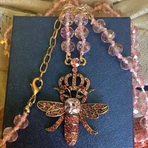 Crystal Honey Bee w/pink glass beaded necklace